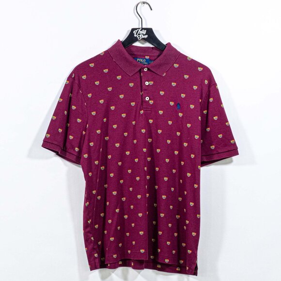 Polo Ralph Lauren Shield Crest AOP Pony Polo Shirt Large Preppy Y2K - Picture 1 of 6